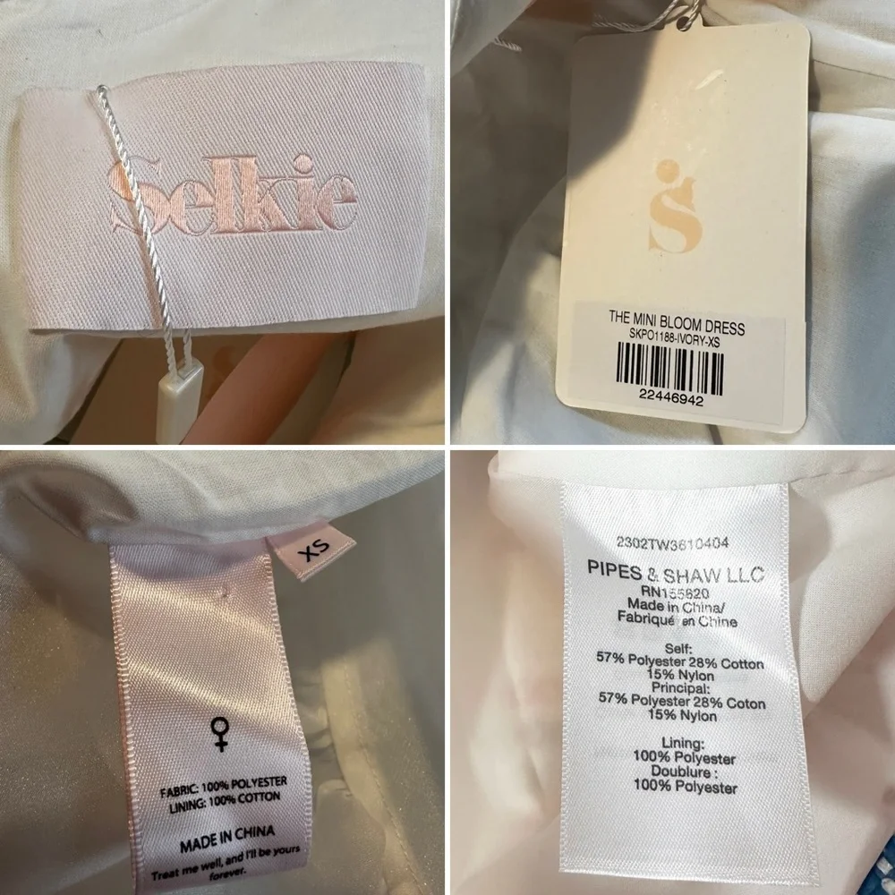 Selkie Ivory Bebe Bloom Dress Size XS NWT Puff Sleeve Organza Mini Bridal - Picture 10 of 16